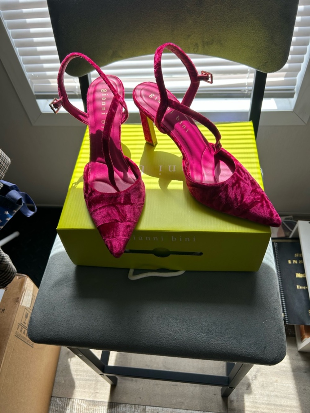 Gianni Bini Women’s Velvet Pointed Slingback Heels in Fuchsia Pink